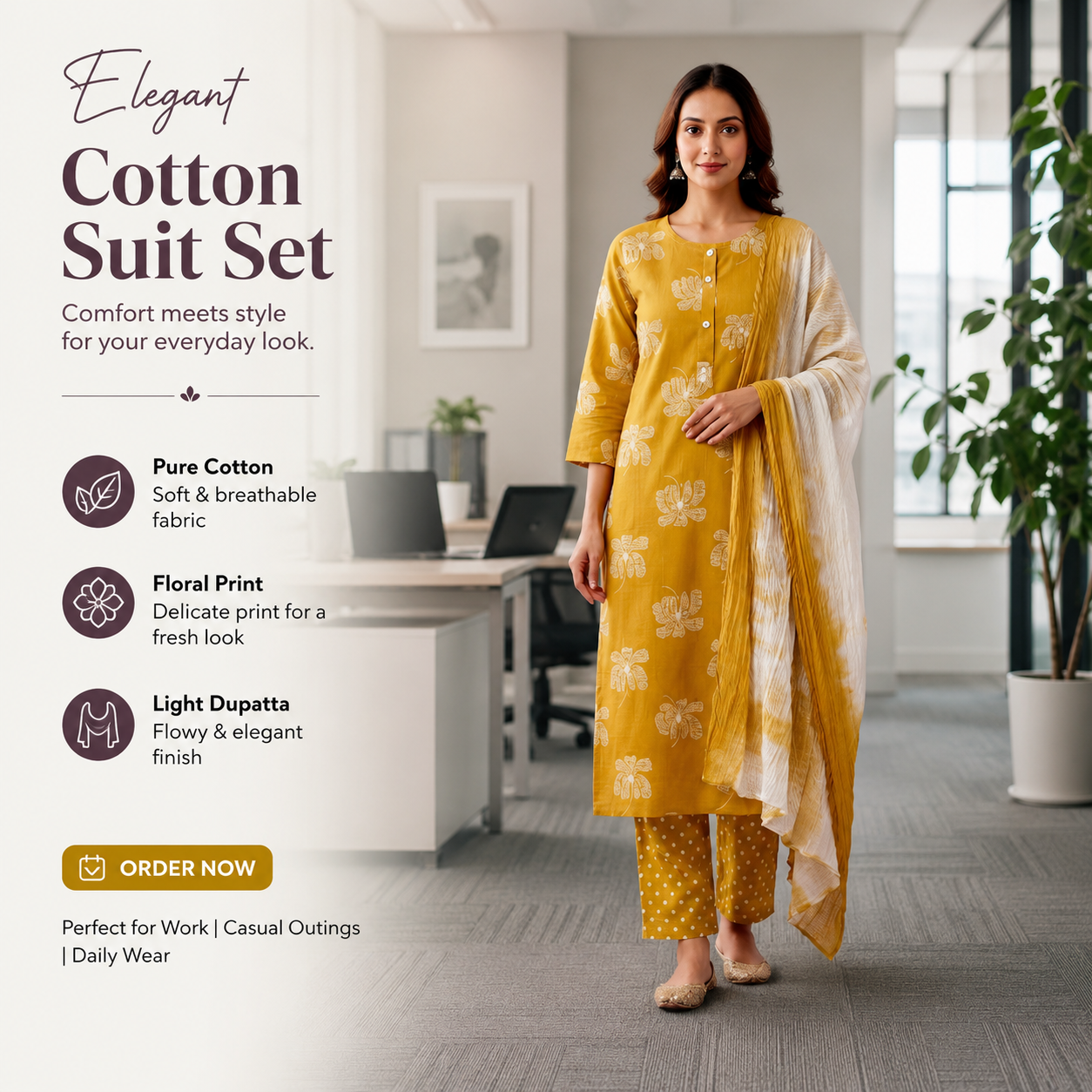 Mustard Yellow Premium Cotton Suit with Dupatta