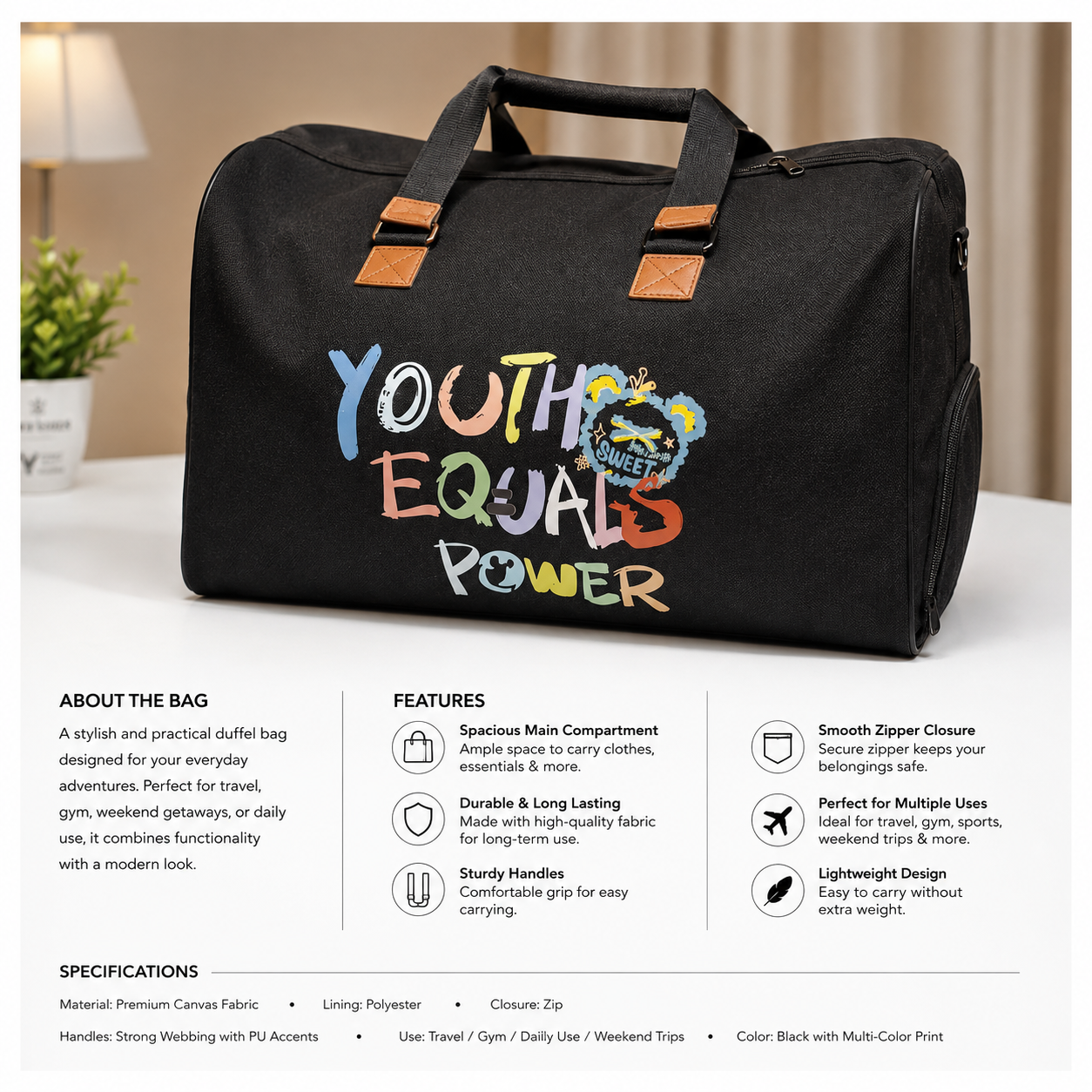 Black with Multicolor Graphic Print Laptop Bag