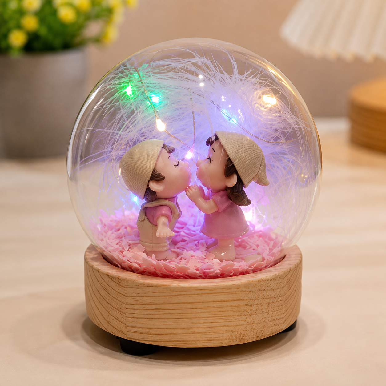 LED Couple Glass Dome Showpiece