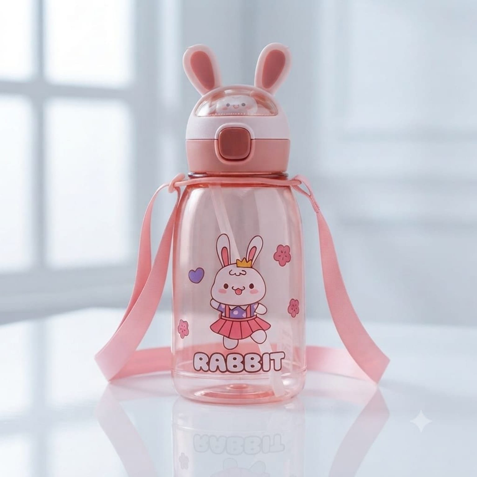 Trendy cute pink rabbit-themed water bottle