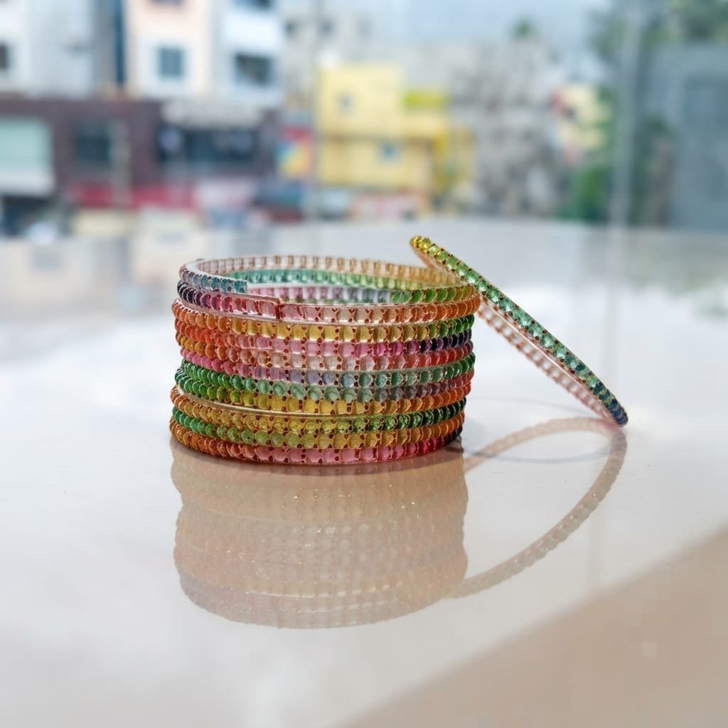 Rainbow sapphire style tennis bracelets or glass raindrop stone bangles