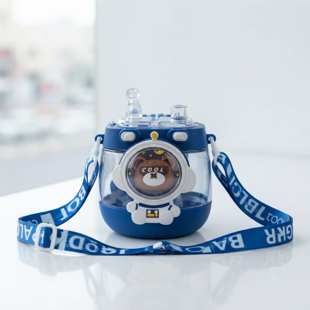 Backpack-style Teddy Astronaut Sipper Water Bottle