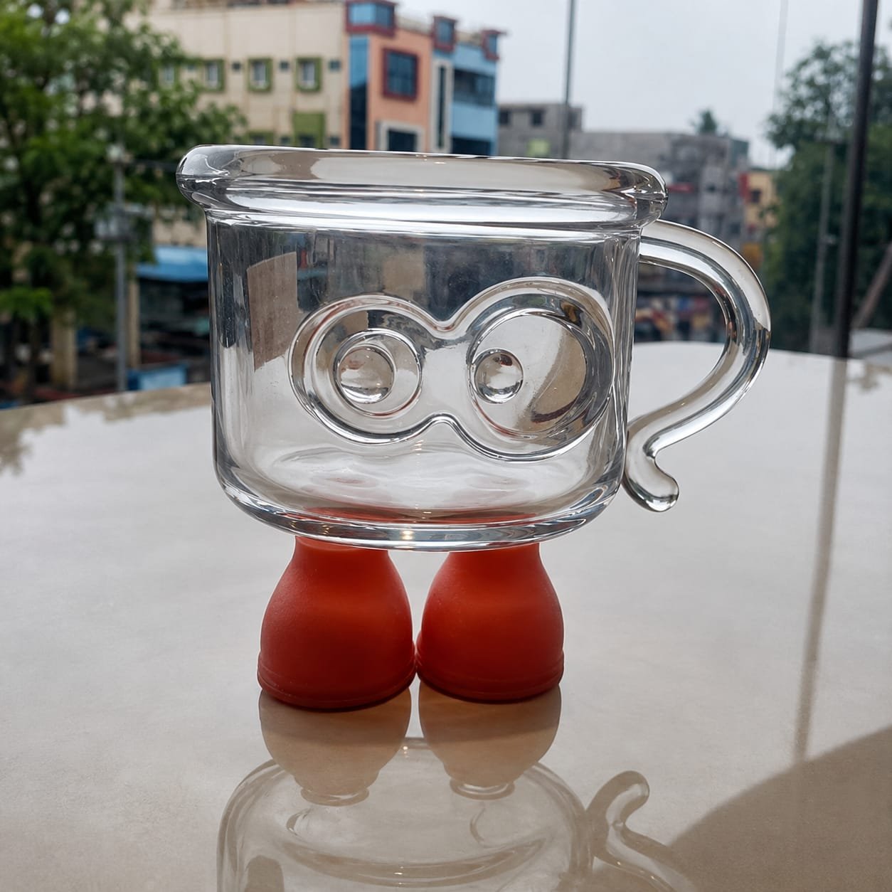Shoppymize Cute Cartoon Glass Coffee Mug with Removable Silicone Stand.