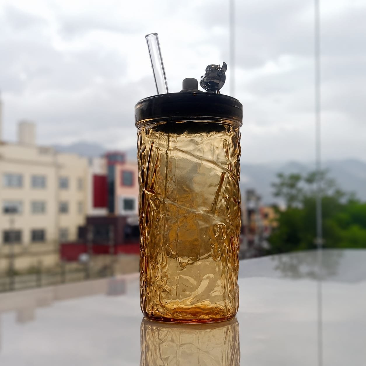 Amber-colored glass tumbler