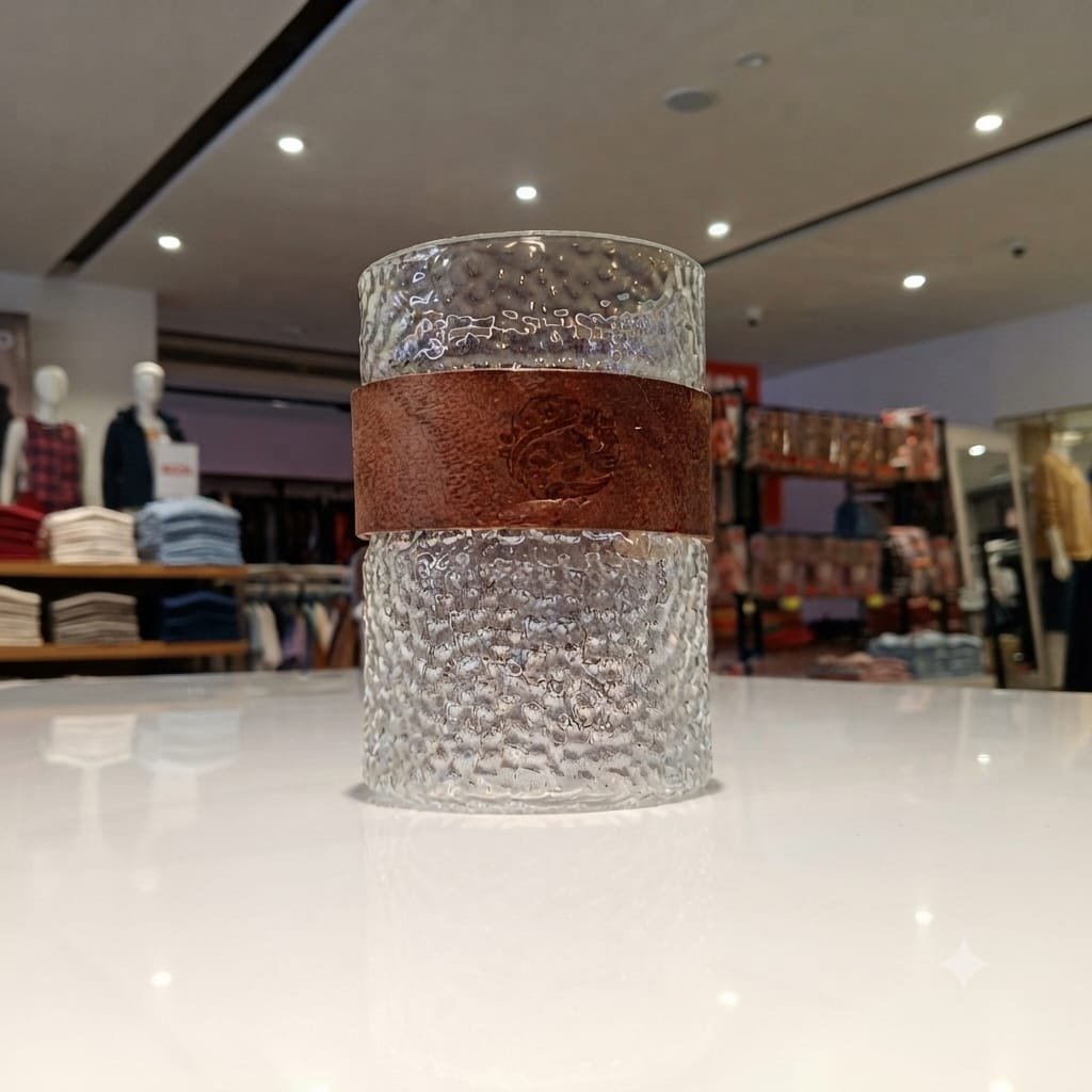 WAOCEO Chinese retro hammered glass cup featuring a removable wooden sleeve for insulation.