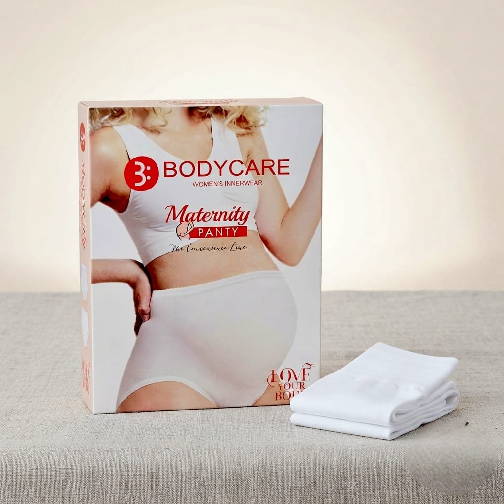 Bodycare maternity panty box features a high-waist design with "Convenience Line" branding.