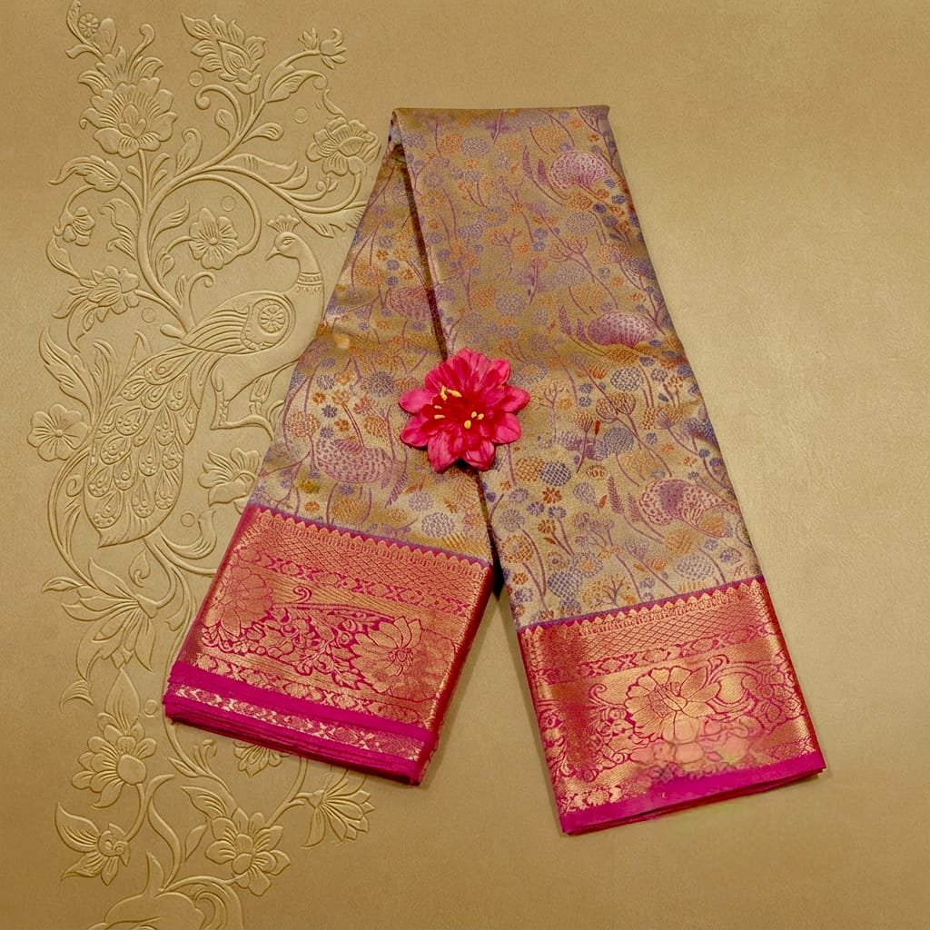 Legant Kanchipuram Tissue Silk Saree, also known as a Kanjivaram pattu saree.