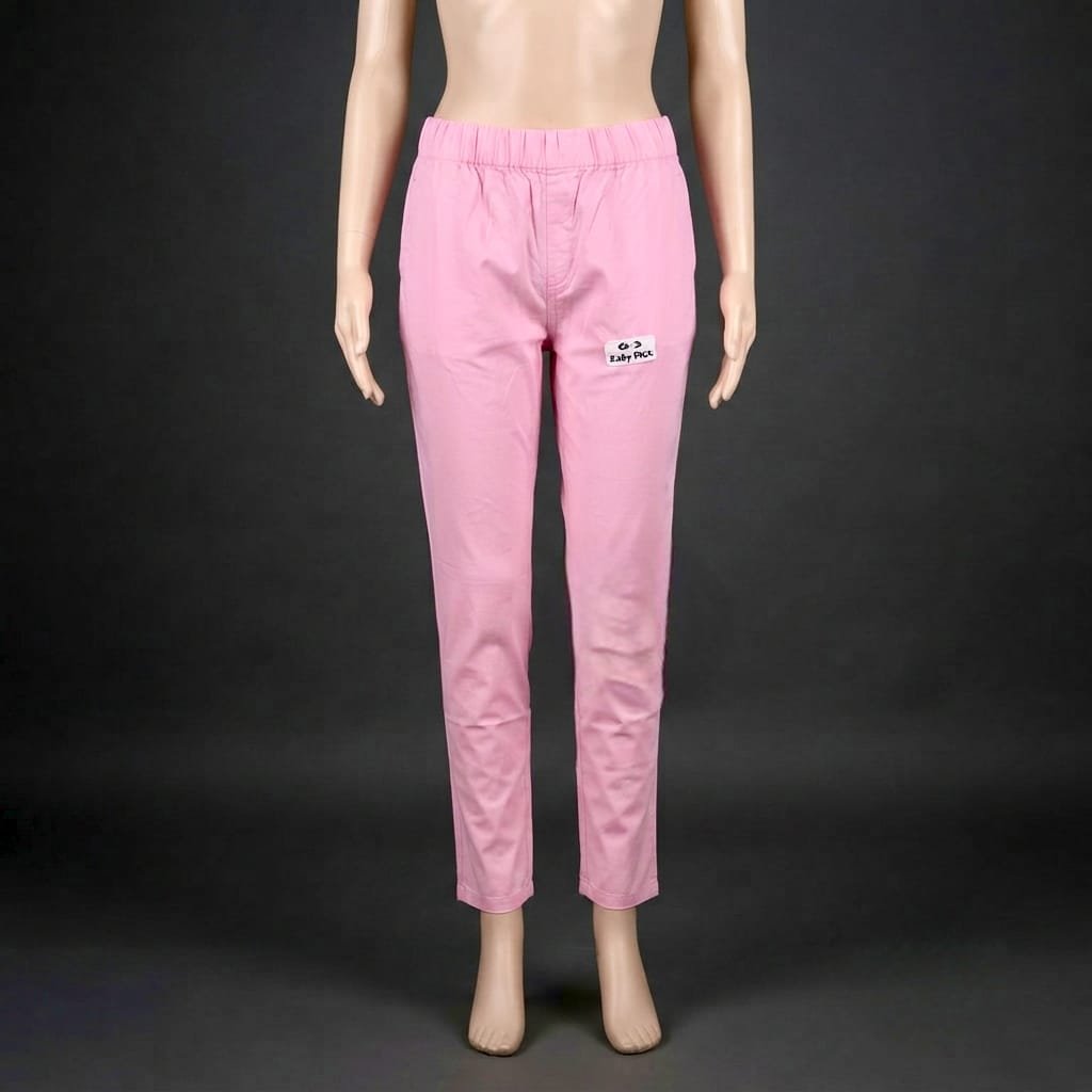 Baby pink women's cotton-blend trousers,