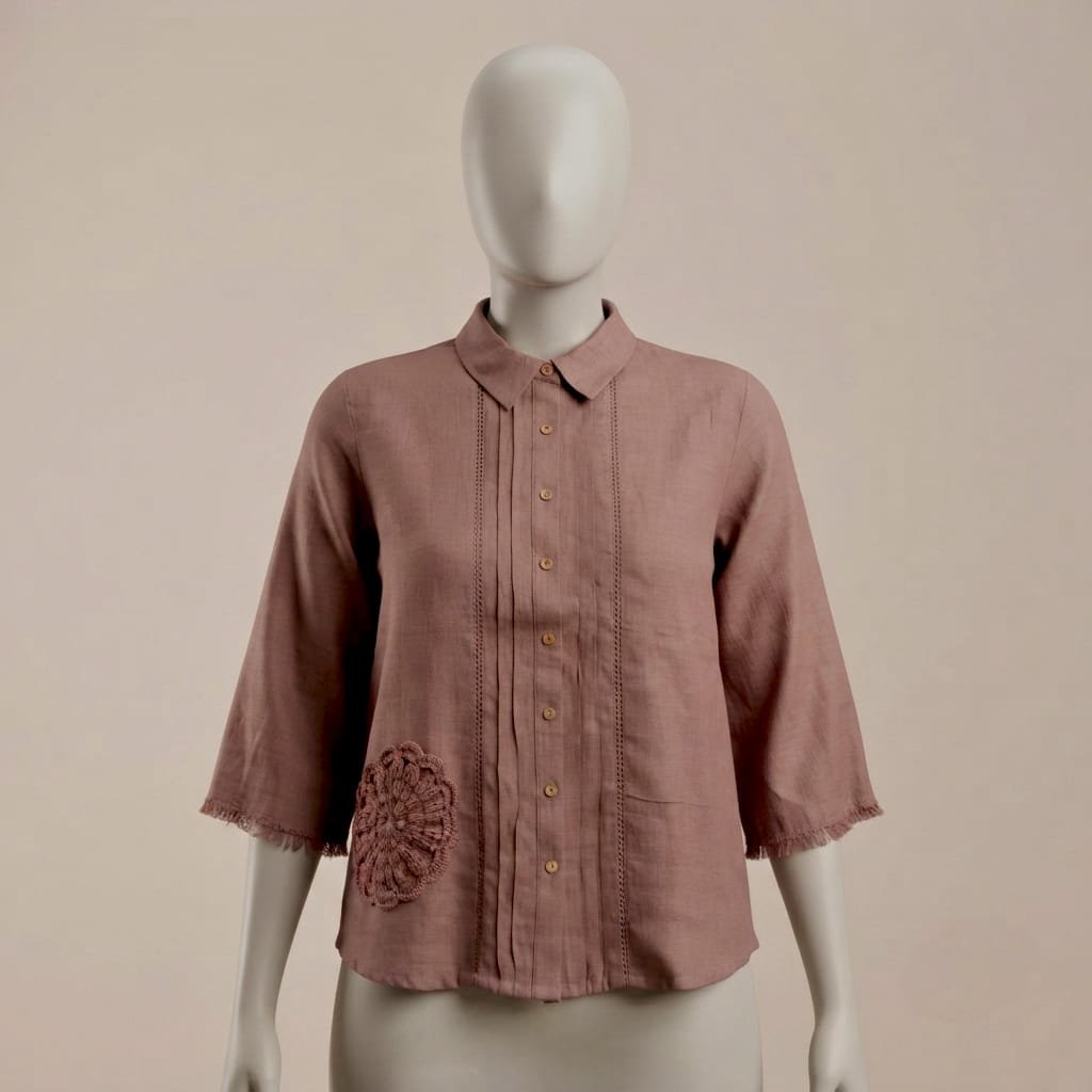 Mritika Brown Crochet Patch Shirt