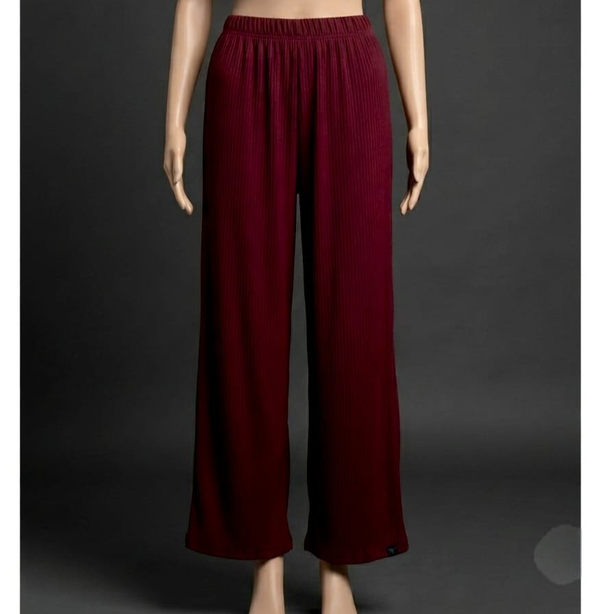 Maroon ribbed wide-leg trousers