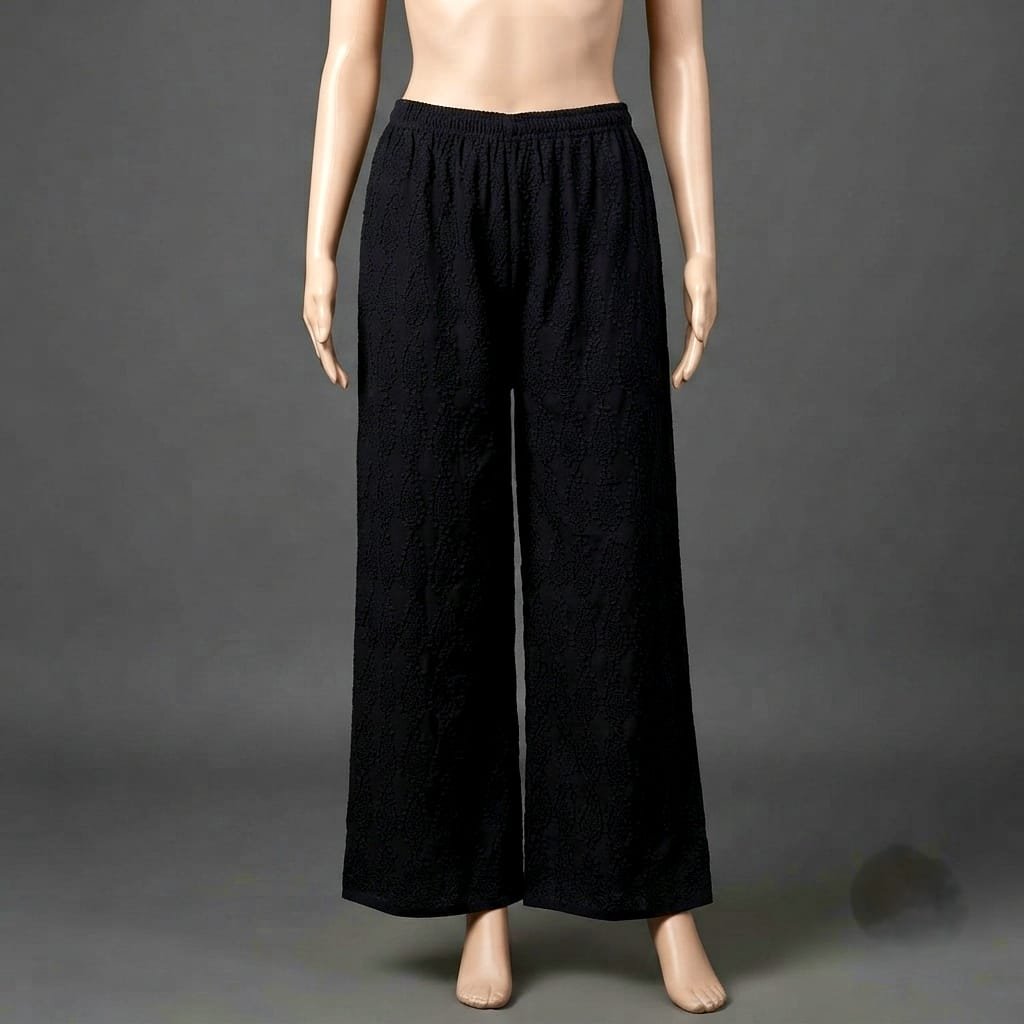 women's wide-leg palazzo pants in solid black.