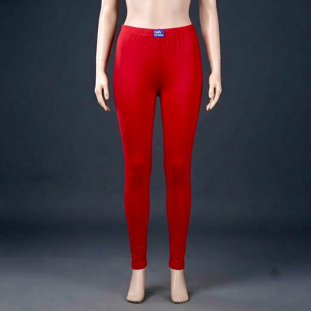 Vibrant red women's leggings modeled on a mannequin.