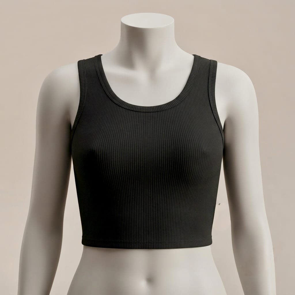 Women's ribbed cropped tank top in black.