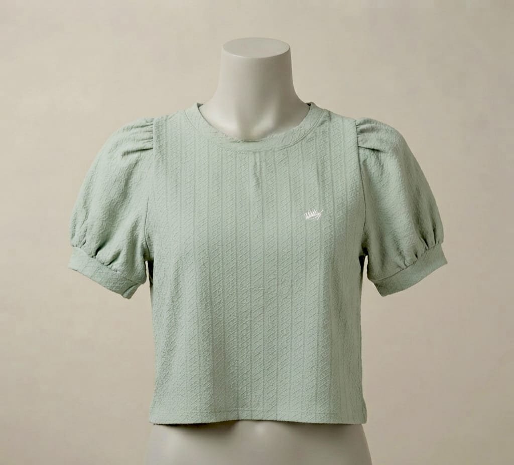 Sage green textured knit crop top