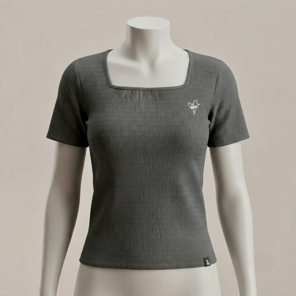 Women's short-sleeve ribbed top featuring a modern square neckline.