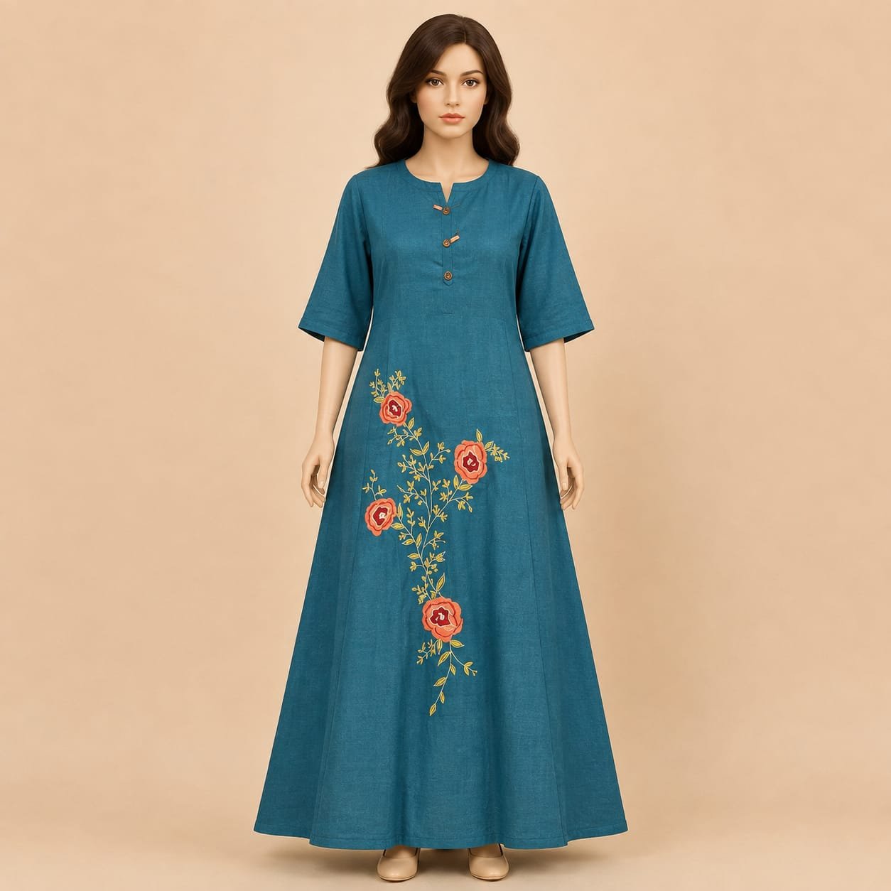 Elegant teal blue ethnic maxi dress