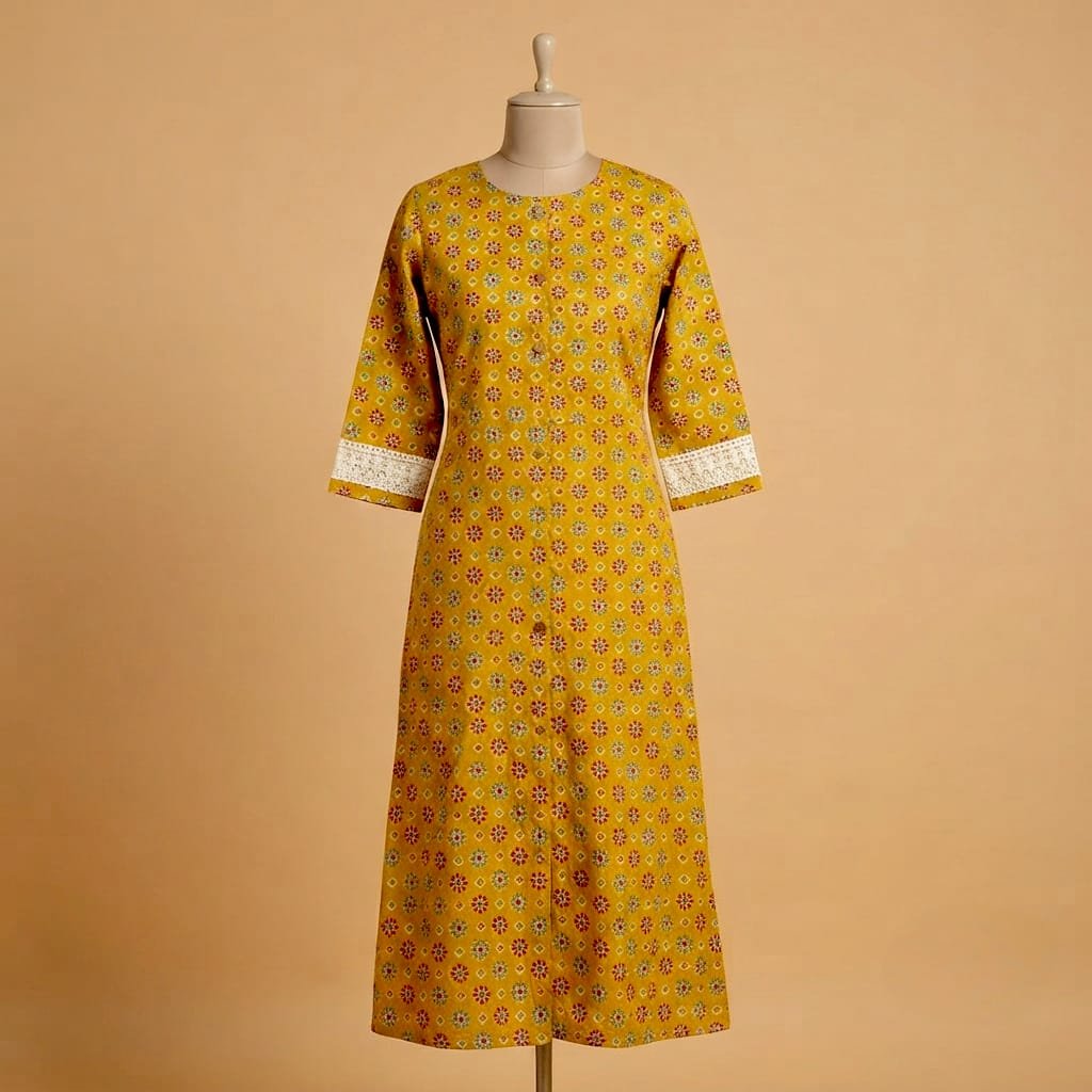 Mustard yellow traditional A-line kurta
