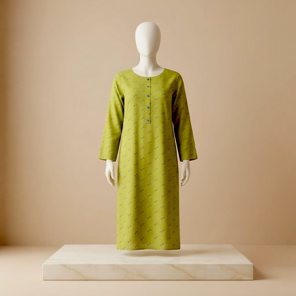 Lime green printed straight kurti,