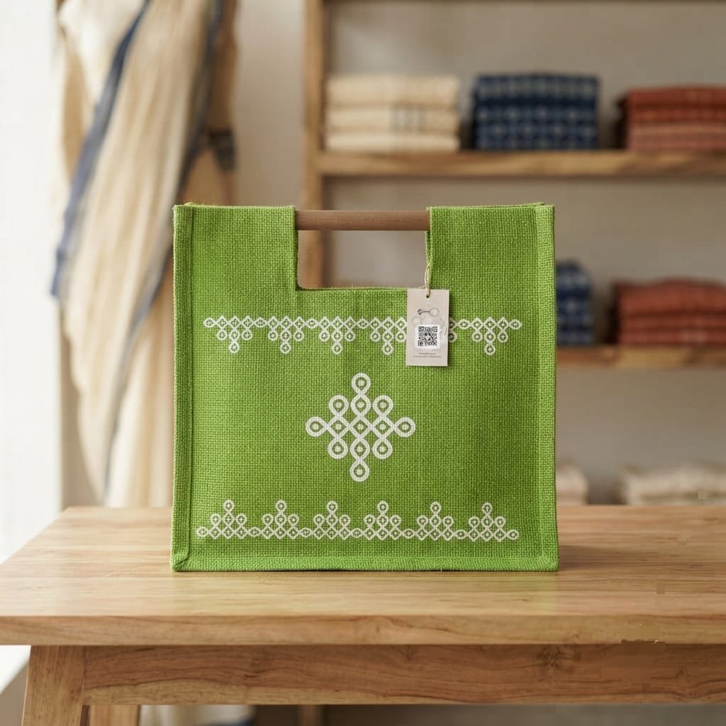 Lime green jute tote bag