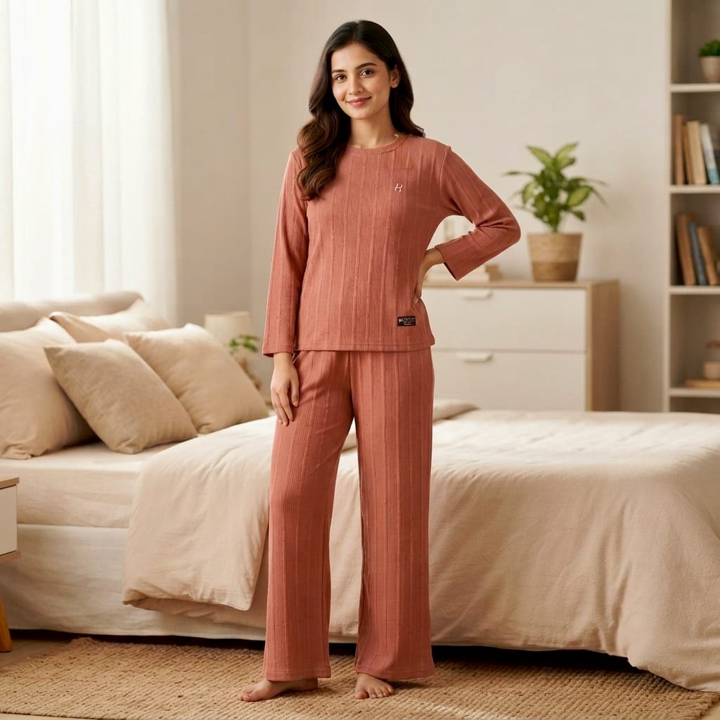 women's ribbed loungewear night suit co-ord set