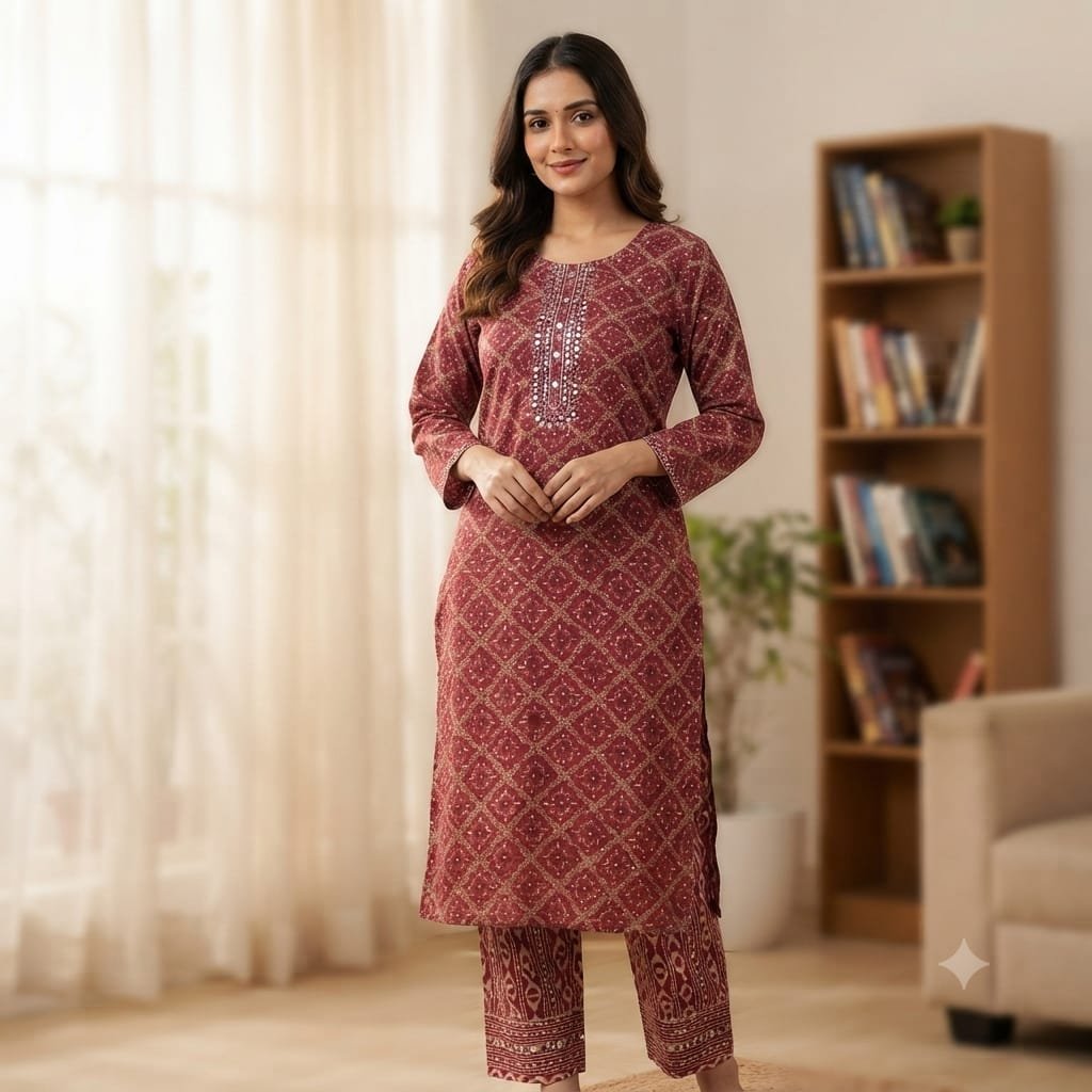 Maroon traditional straight kurta set