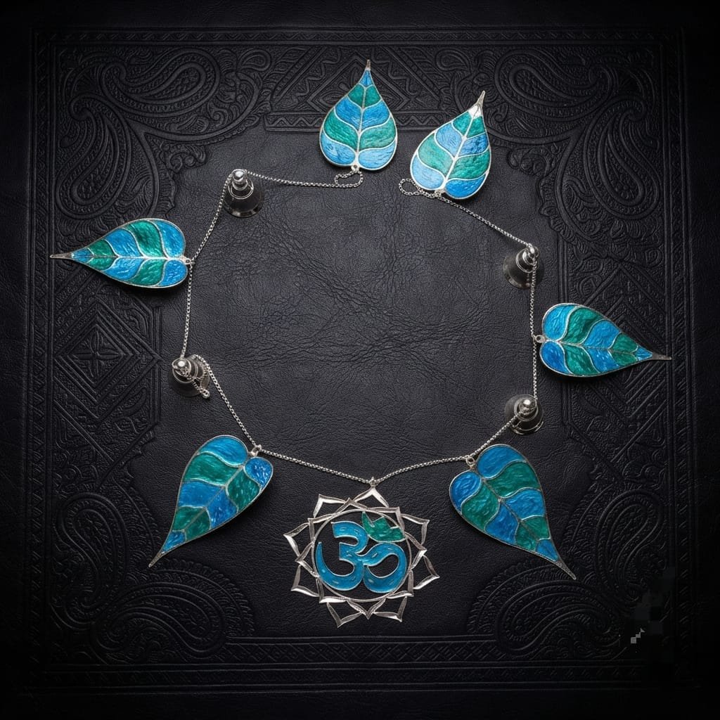 Om pendant and delicate hanging bells.