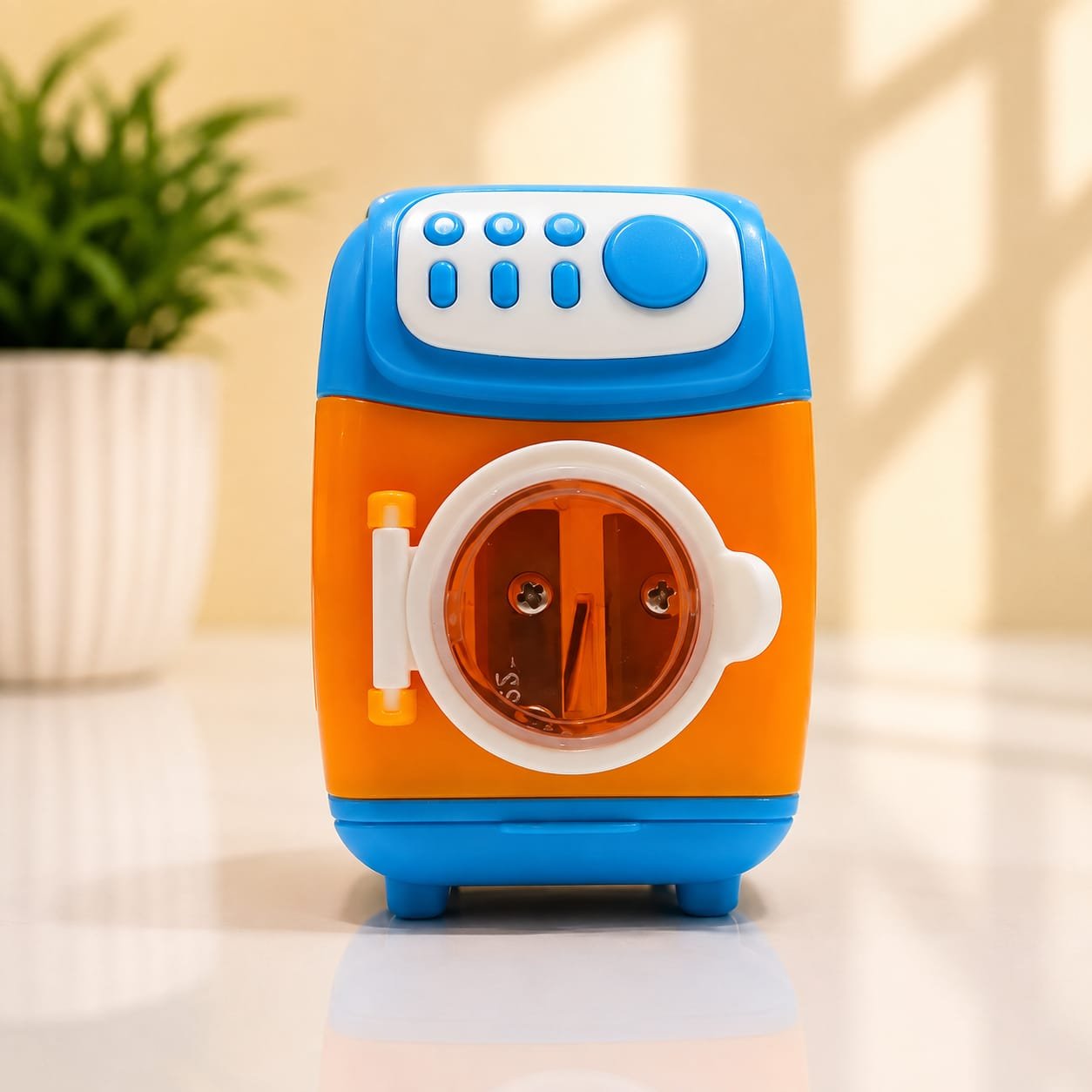 Toy Washing Machine Pencil Sharpener orange with Blue color with Eraser for Kids & Students | Mini Appliance Design Manual Sharpener | Cute Colorful Stationery Tool