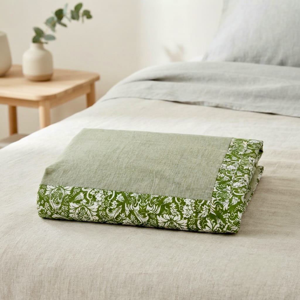 Sage green linen throw blanket.