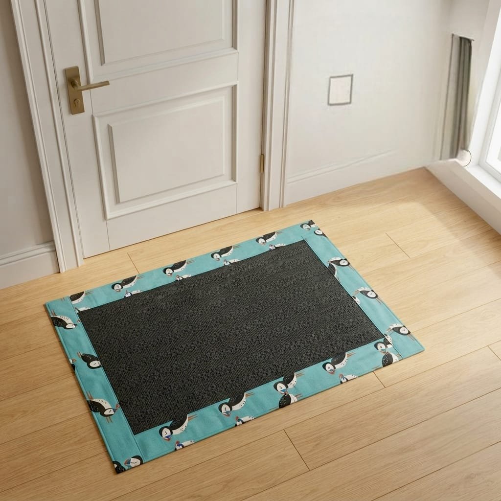 Rectangular multi-textured doormat designed for indoor entrance use.