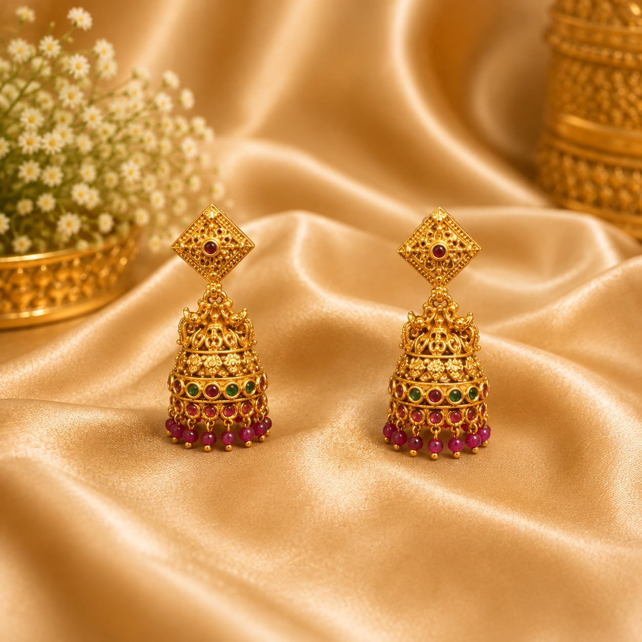Traditional South Indian temple-style jhumka