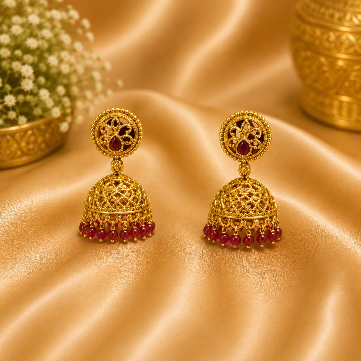 Intricately crafted gold Jhumka