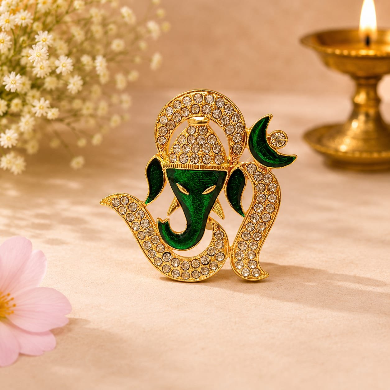 Gold-toned Stone Studded Om Ganesha