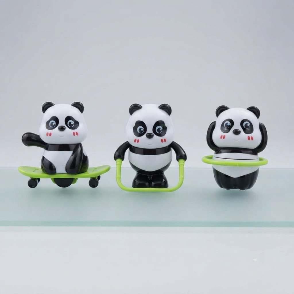 Rope Skipping Panda Toy from a 3-piece cartoon animal sports collection.