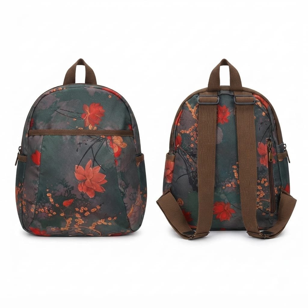 Casual mini backpack decorated with an artistic floral print.